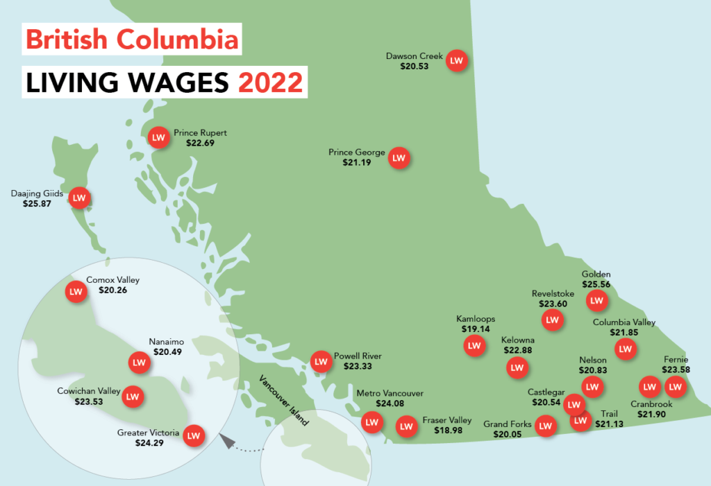 A map of living wages across BC